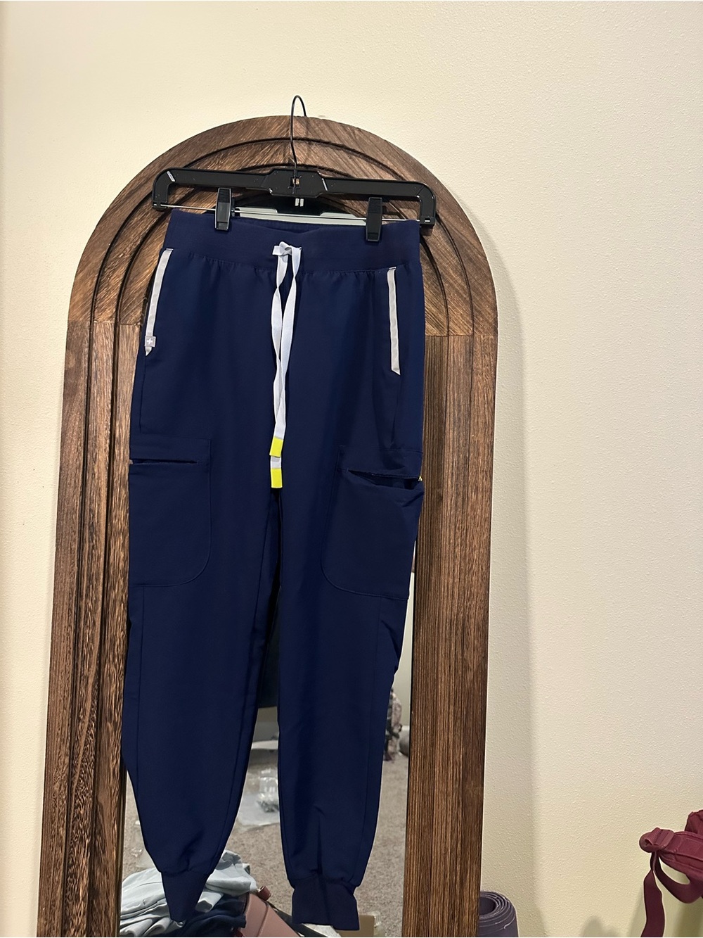 Figs Navy Joggers with Silver-Neon end Drawstring with reflective silver trim